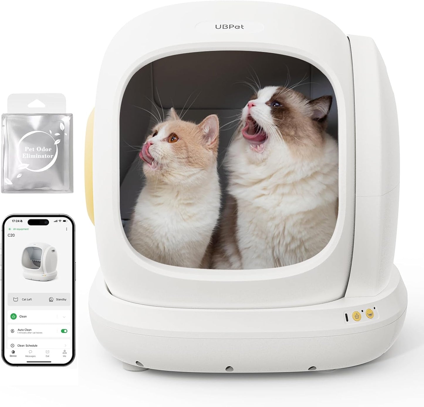 UBPET C20 Big-Opening Self Cleaning Cat Litter Tray Automatic Litter Box, 0 Cat-trap Risk | Deodorize | Low Entry | APP Control Electric Smart Robot Litter Box for Multiple Cats