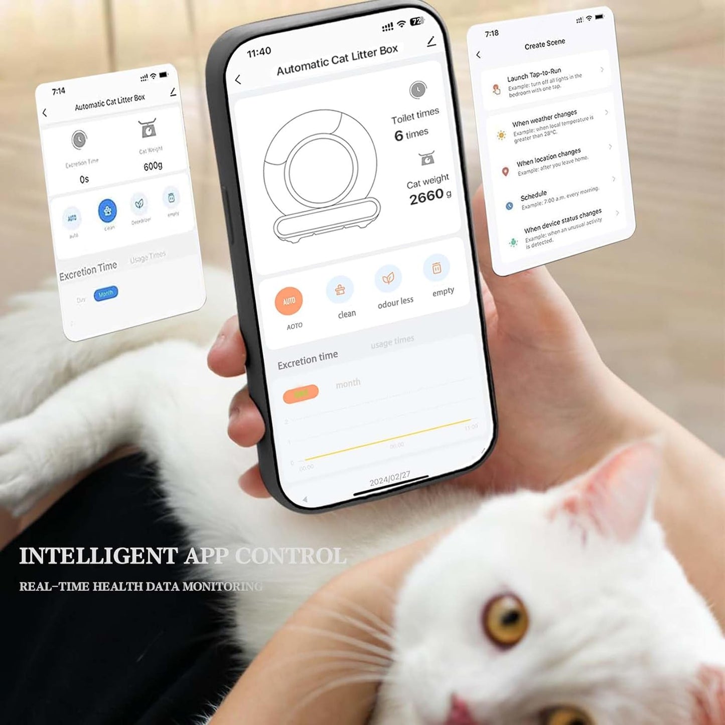 Self Cleaning Cat Litter Tray Large Automatic Cat Litter Box Smell Free Robot Cat Litter Box with APP Control 74L Electric Cat Toilet for Multiple Cats (Type C)