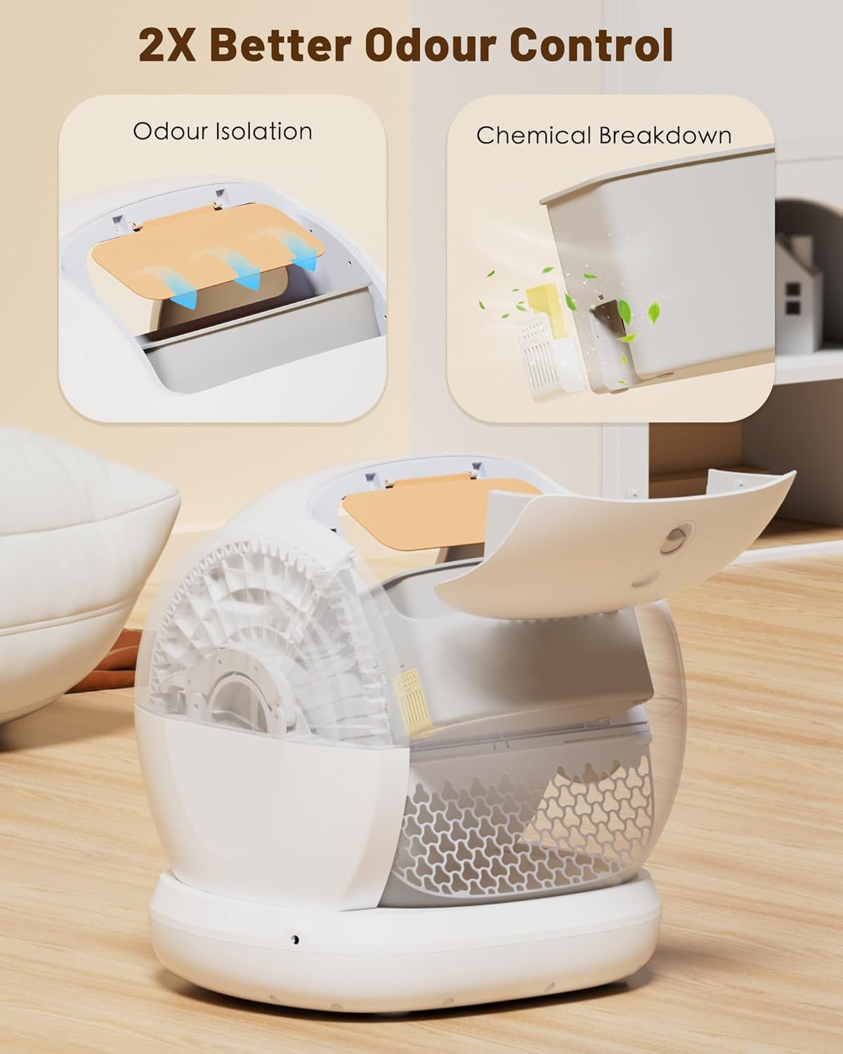 UBPET C20 Big-Opening Self Cleaning Cat Litter Tray Automatic Litter Box, 0 Cat-trap Risk | Deodorize | Low Entry | APP Control Electric Smart Robot Litter Box for Multiple Cats