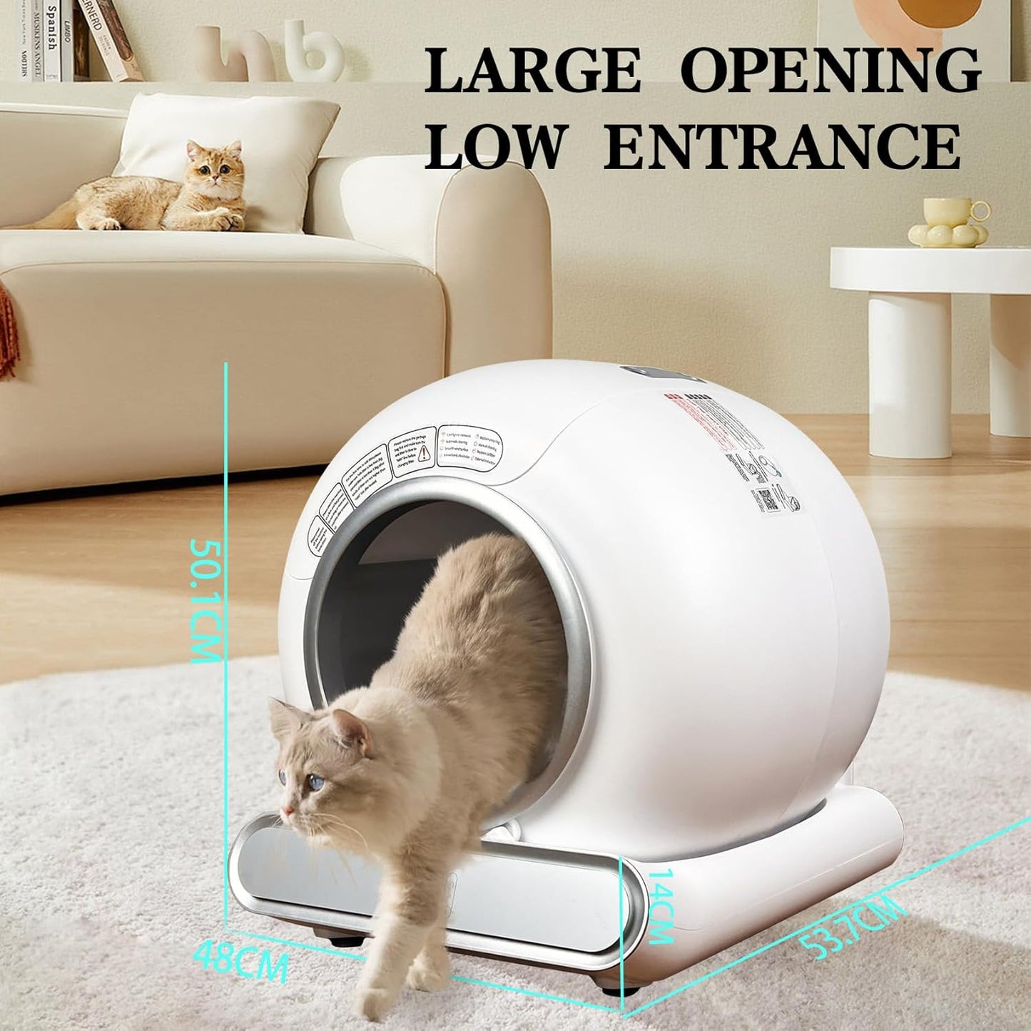 Self Cleaning Cat Litter Tray Large Automatic Cat Litter Box Smell Free Robot Cat Litter Box with APP Control 74L Electric Cat Toilet for Multiple Cats (Type C)