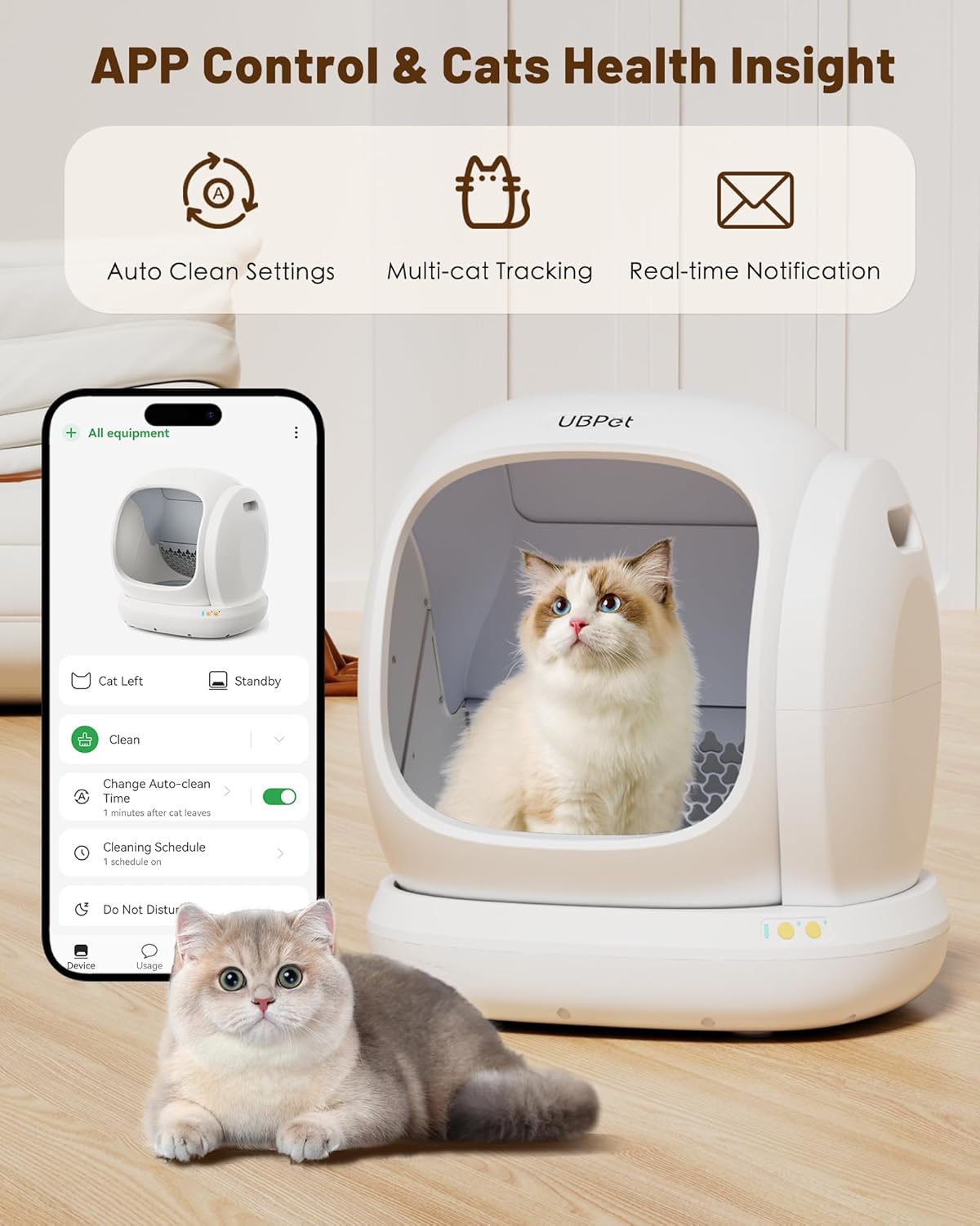 UBPET C20 Big-Opening Self Cleaning Cat Litter Tray Automatic Litter Box, 0 Cat-trap Risk | Deodorize | Low Entry | APP Control Electric Smart Robot Litter Box for Multiple Cats