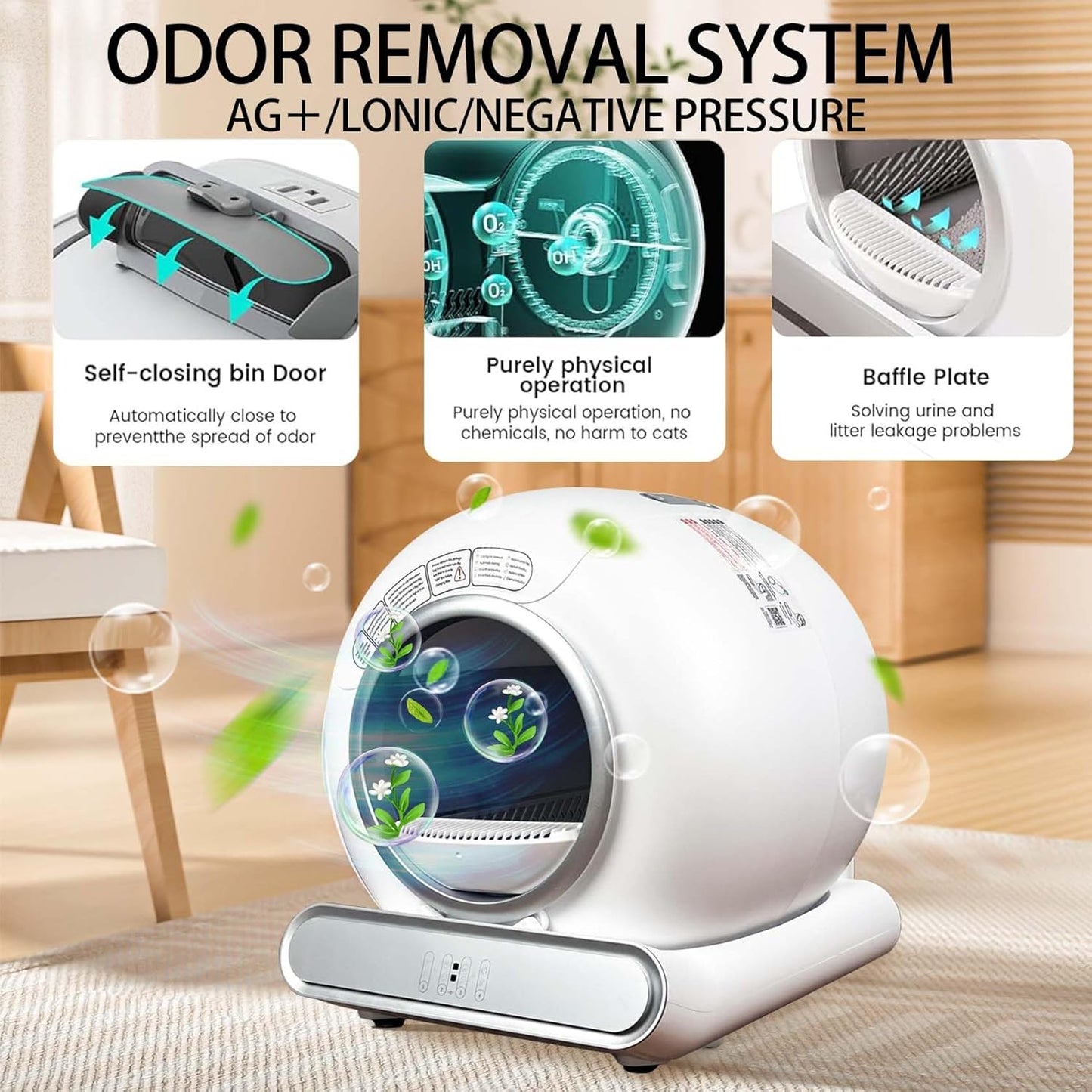 Self Cleaning Cat Litter Tray Large Automatic Cat Litter Box Smell Free Robot Cat Litter Box with APP Control 74L Electric Cat Toilet for Multiple Cats (Type C)