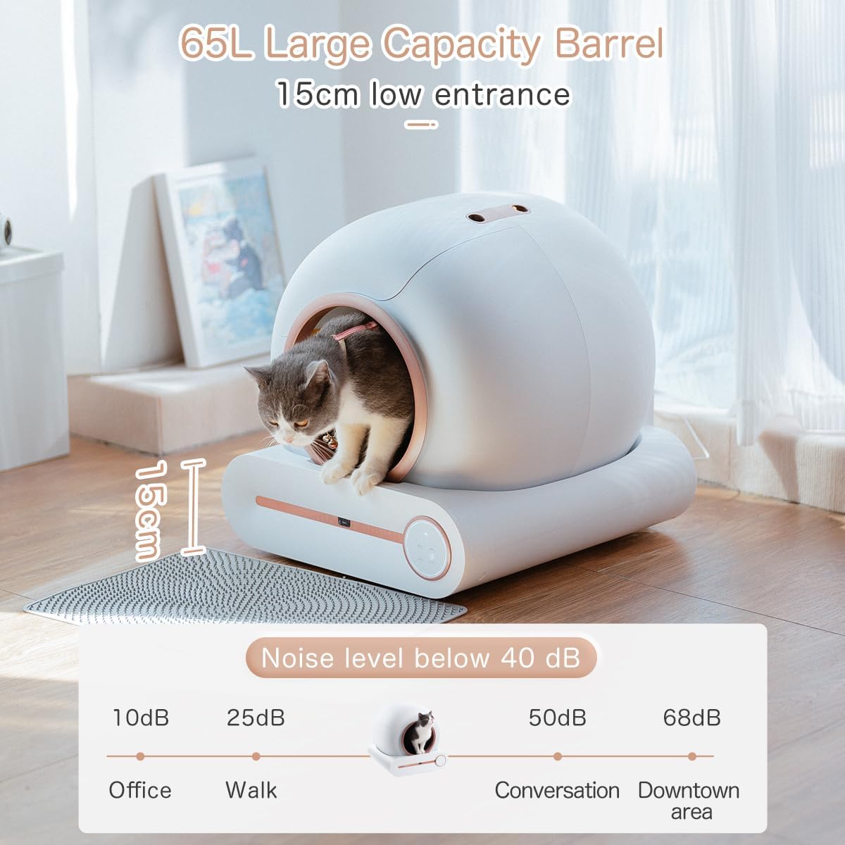Self Cleaning Cat Litter Tray: Automatic Litter Box, 65L Extra Large Cat Litter Box with APP Control & Safety Protection & Odor Removal, Closed Smart Cat Toilet with Mat for Multiple Cats