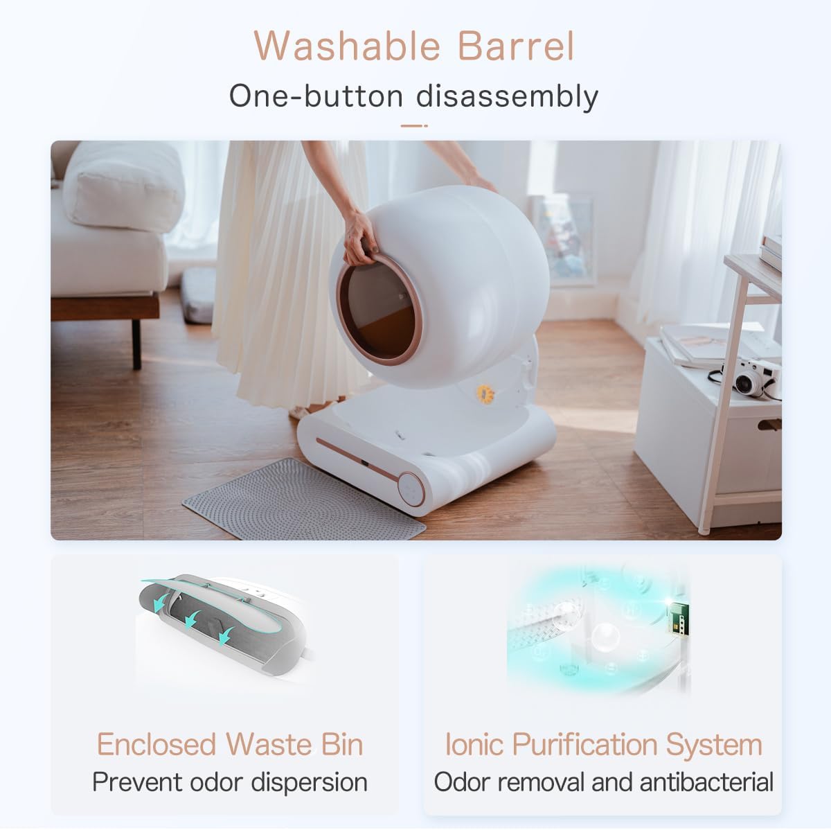 Self Cleaning Cat Litter Tray: Automatic Litter Box, 65L Extra Large Cat Litter Box with APP Control & Safety Protection & Odor Removal, Closed Smart Cat Toilet with Mat for Multiple Cats