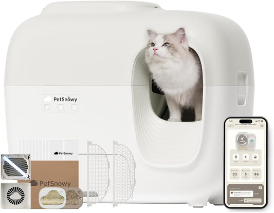 PetSnowy Self Cleaning Cat Litter Tray, Automatic Cat Litter Tray, Robot Litter Box with Odour Control TiO2 System, Auto-Packing, App Control, Large Cats & Multiple Cats Friendly(2025 Premium)
