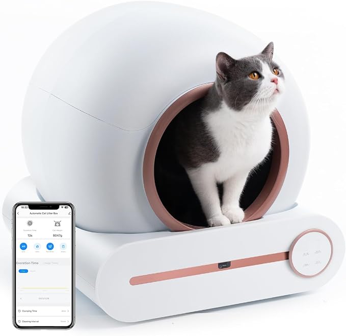 Self Cleaning Cat Litter Tray: Automatic Litter Box, 65L Extra Large Cat Litter Box with APP Control & Safety Protection & Odor Removal, Closed Smart Cat Toilet with Mat for Multiple Cats