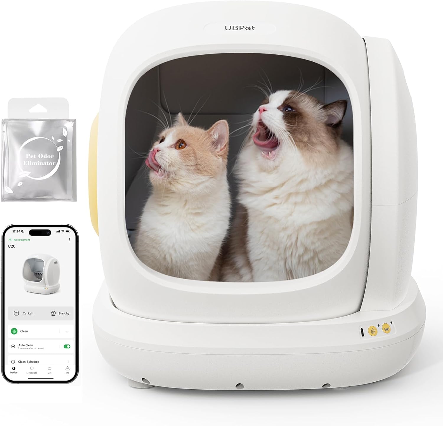 UBPET C20 Big-Opening Self Cleaning Cat Litter Tray Automatic Litter Box, 0 Cat-trap Risk | Deodorize | Low Entry | APP Control Electric Smart Robot Litter Box for Multiple Cats