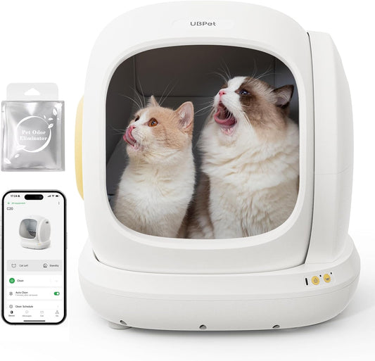 UBPET C20 Big-Opening Self Cleaning Cat Litter Tray Automatic Litter Box, 0 Cat-trap Risk | Deodorize | Low Entry | APP Control Electric Smart Robot Litter Box for Multiple Cats