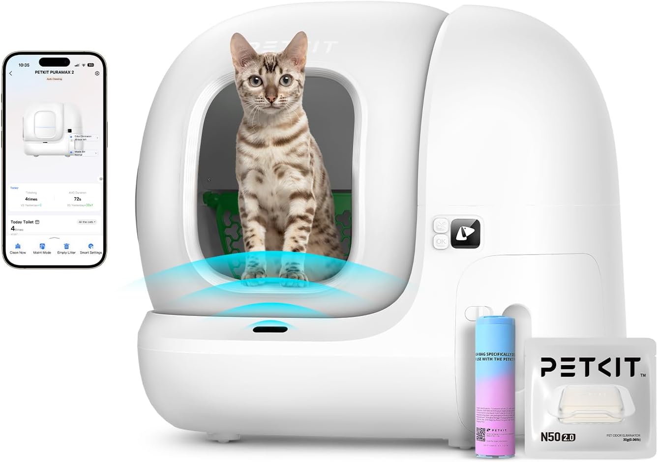 PURA MAX 2 Self Cleaning Cat Litter Tray, App Control, 76L Extra Large Automatic Cat Litter Tray for Multi-cats, Odour Control with N50, xSecure Robot Litter Box, Includes Trash Liner