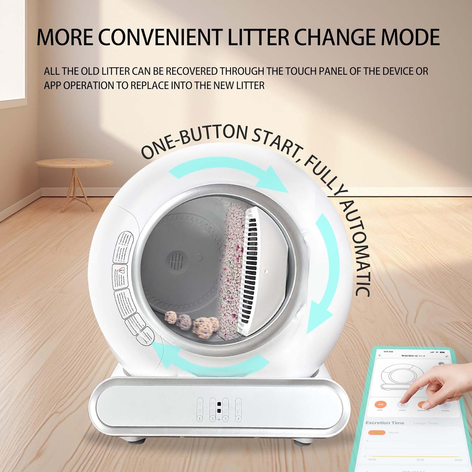 Self Cleaning Cat Litter Tray Large Automatic Cat Litter Box Smell Free Robot Cat Litter Box with APP Control 74L Electric Cat Toilet for Multiple Cats (Type C)