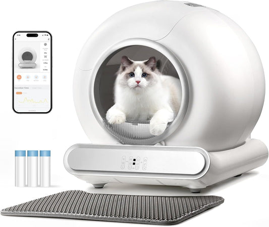 Self Cleaning Cat Litter Tray Large Automatic Cat Litter Box Smell Free Robot Cat Litter Box with APP Control 74L Electric Cat Toilet for Multiple Cats (Type C)