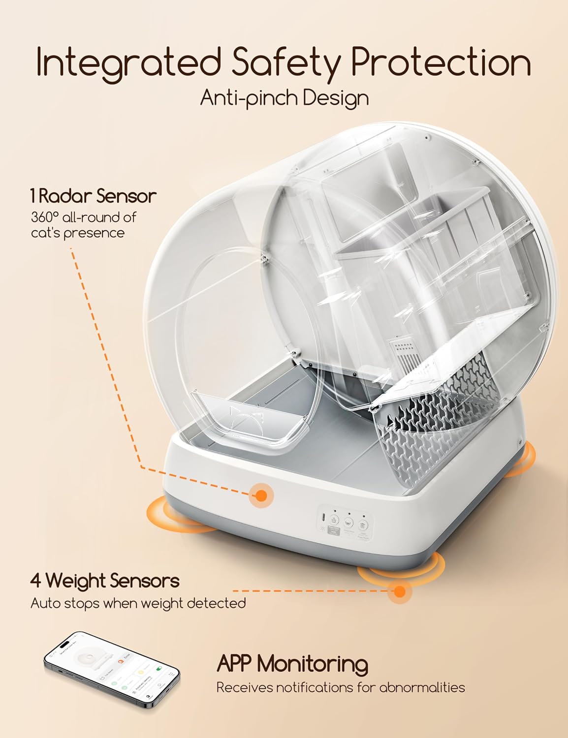 Self Cleaning Cat Litter Tray, Integrated Safety Protection Automatic Cat Litter Tray for Multiple Cats, Extra Large/Odor Removal/APP Control Smart Robot Tray with Mat & Liner