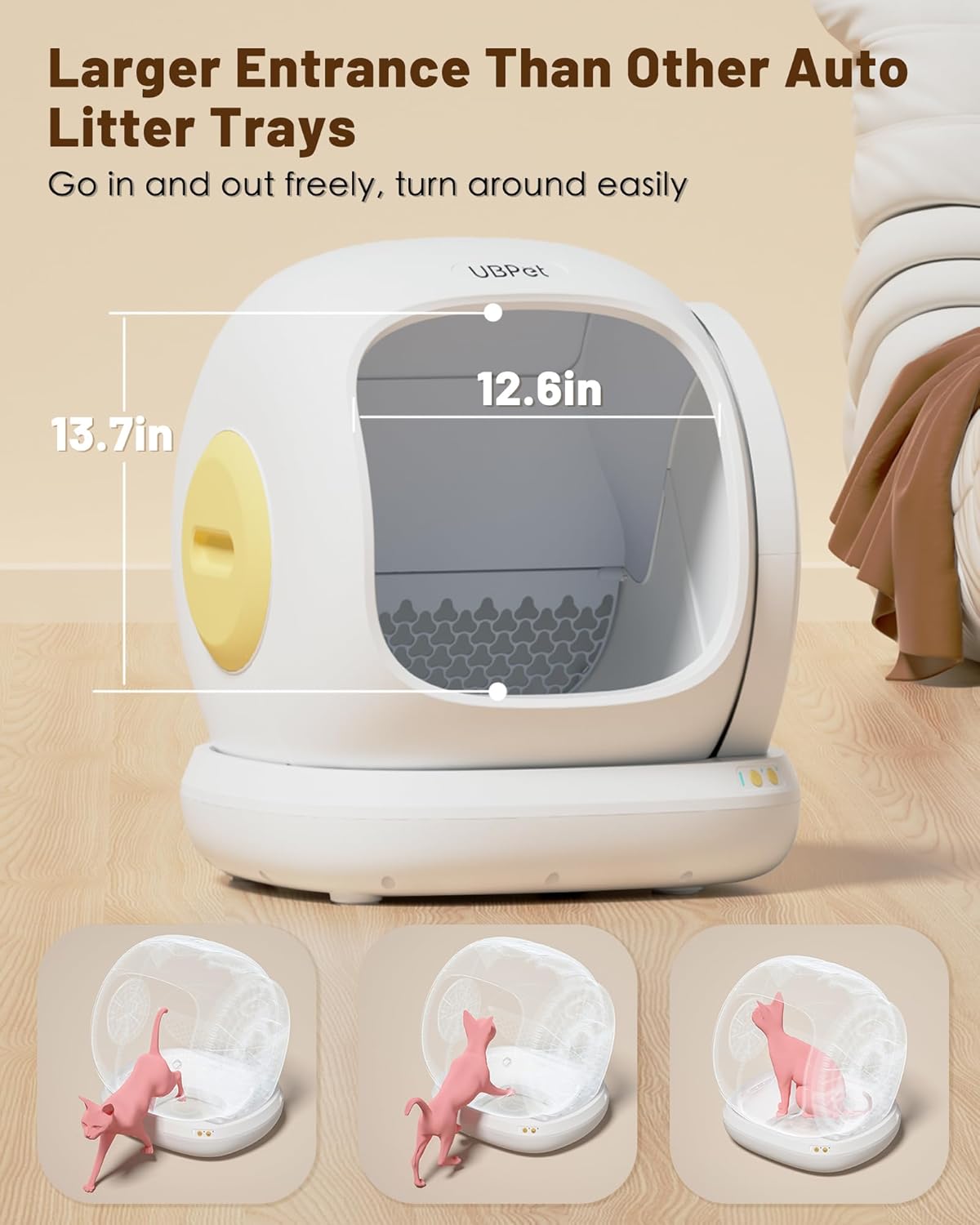 UBPET C20 Big-Opening Self Cleaning Cat Litter Tray Automatic Litter Box, 0 Cat-trap Risk | Deodorize | Low Entry | APP Control Electric Smart Robot Litter Box for Multiple Cats