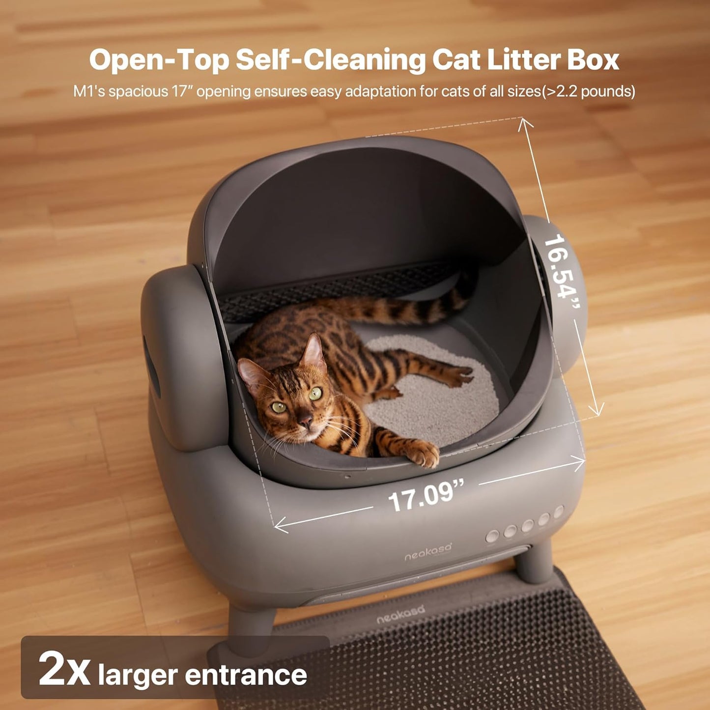 M1 Open-Top Self Cleaning Cat Litter Box, Automatic Cat Litter tray with APP Control, Odor-Free Waste Disposal Includes Trash Bags and Mat