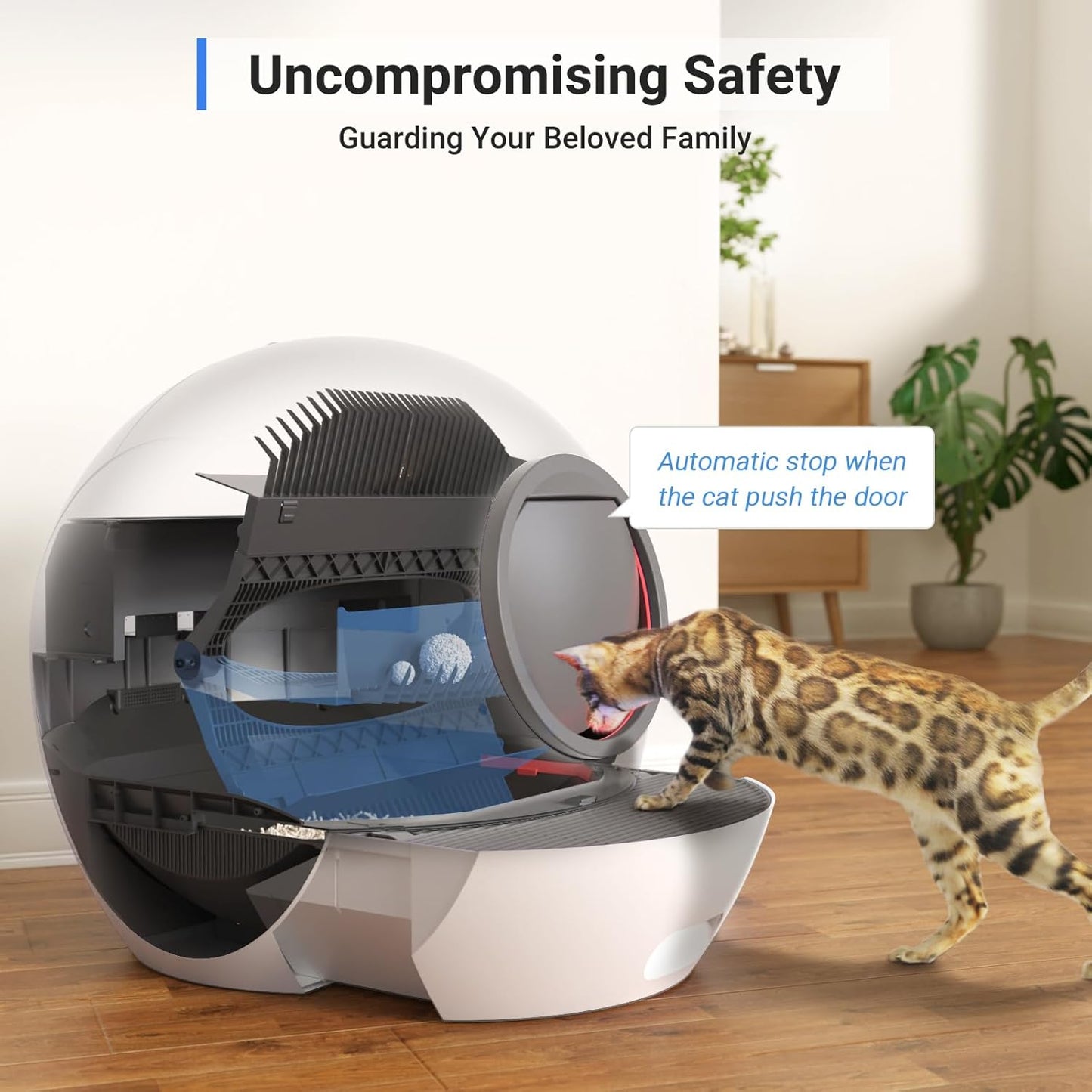 Self Cleaning Cat Litter Tray Automatic Cats Litter Box with Door 60L Smart Robot Litter Tray with APP Safety Protection, Smart Closed Cats Toilet with 2x Cat Litters)