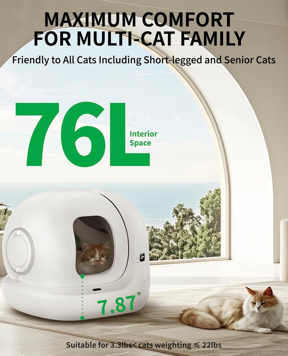 PURA MAX 2 Self Cleaning Cat Litter Tray, App Control, 76L Extra Large Automatic Cat Litter Tray for Multi-cats, Odour Control with N50, xSecure Robot Litter Box, Includes Trash Liner