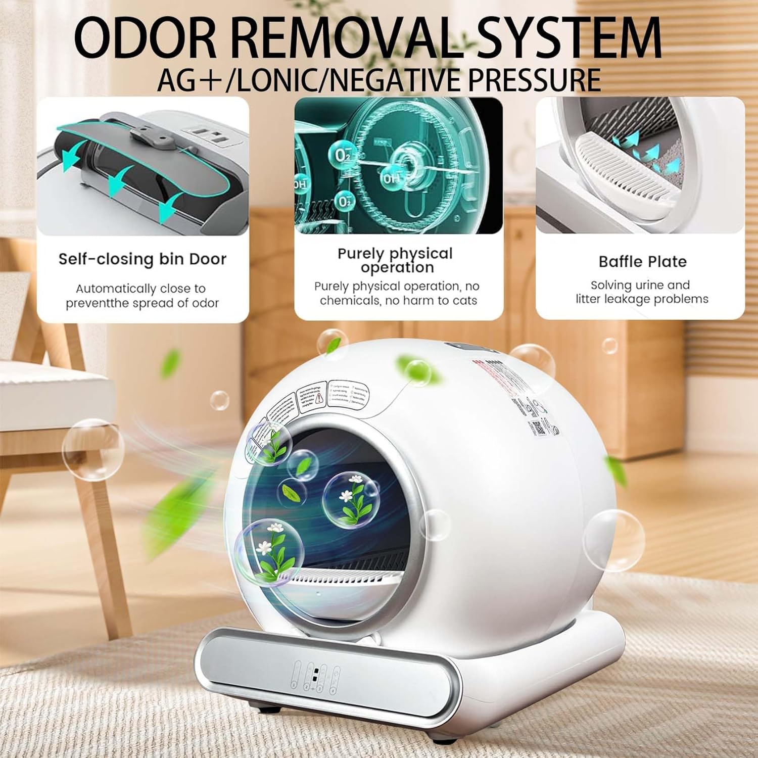 Self Cleaning Cat Litter Tray Large Automatic Cat Litter Box Smell Free Robot Cat Litter Box with APP Control 74L Electric Cat Toilet for Multiple Cats (Type C)