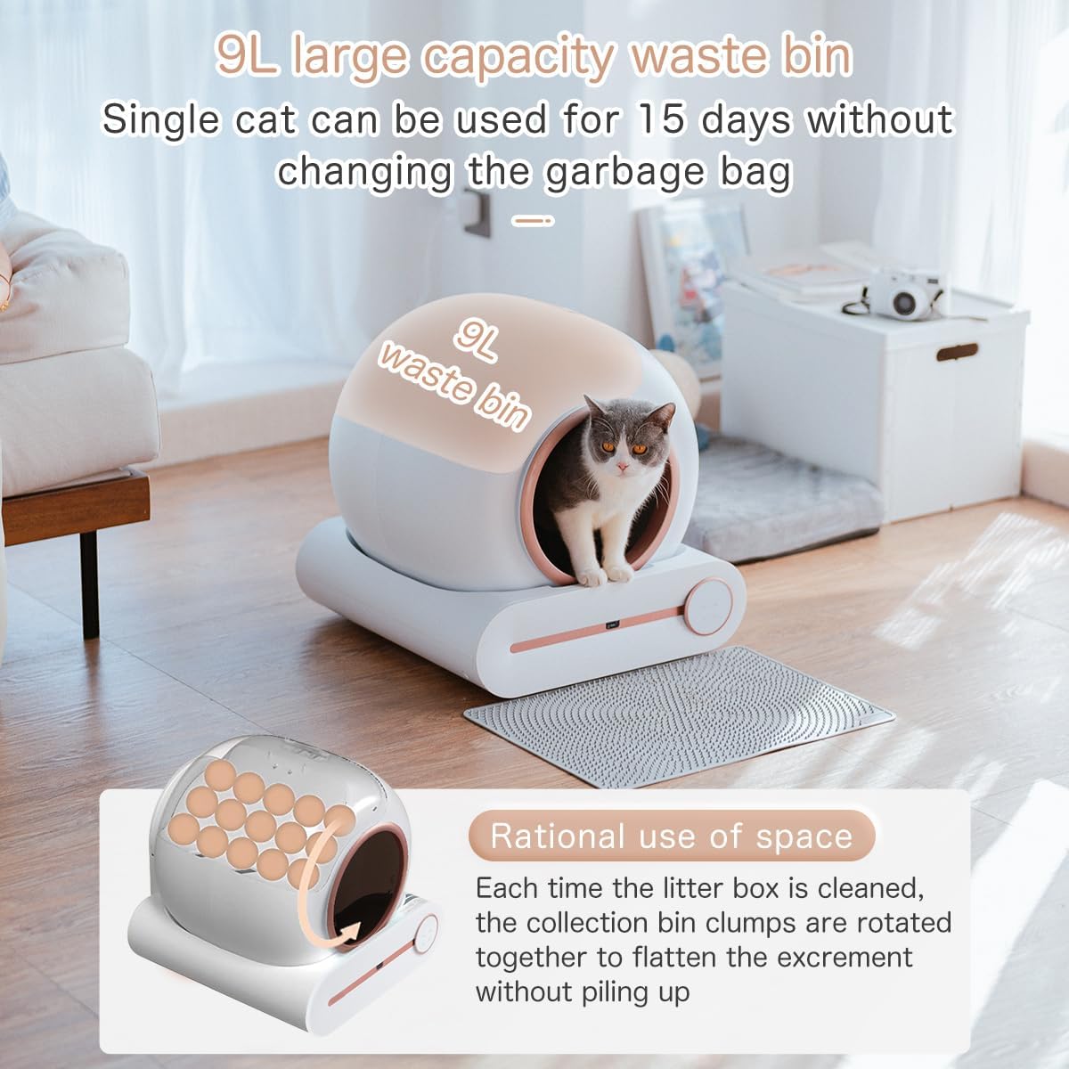 Self Cleaning Cat Litter Tray: Automatic Litter Box, 65L Extra Large Cat Litter Box with APP Control & Safety Protection & Odor Removal, Closed Smart Cat Toilet with Mat for Multiple Cats
