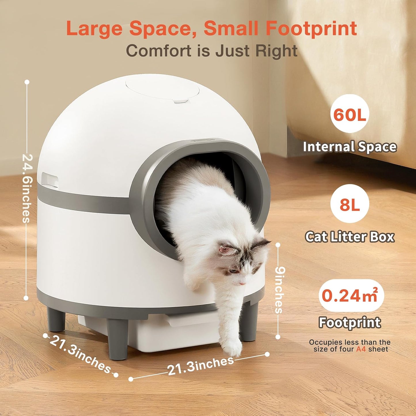 Self Cleaning Cat Litter Tray, 60L Extra Large Capacity Automatic Cat Tray for Multiple Cats, Electric Self Cleaning Litter Boxes with Safety Protection, APP Control, Odor Removal