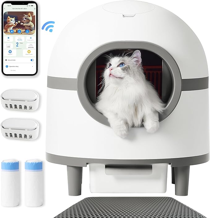Self Cleaning Cat Litter Tray, 60L Extra Large Capacity Automatic Cat Tray for Multiple Cats, Electric Self Cleaning Litter Boxes with Safety Protection, APP Control, Odor Removal