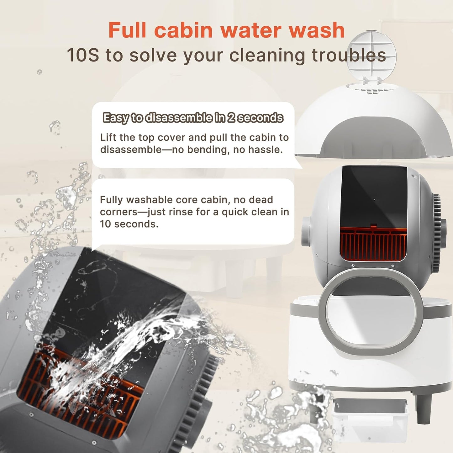 Self Cleaning Cat Litter Tray, 60L Extra Large Capacity Automatic Cat Tray for Multiple Cats, Electric Self Cleaning Litter Boxes with Safety Protection, APP Control, Odor Removal