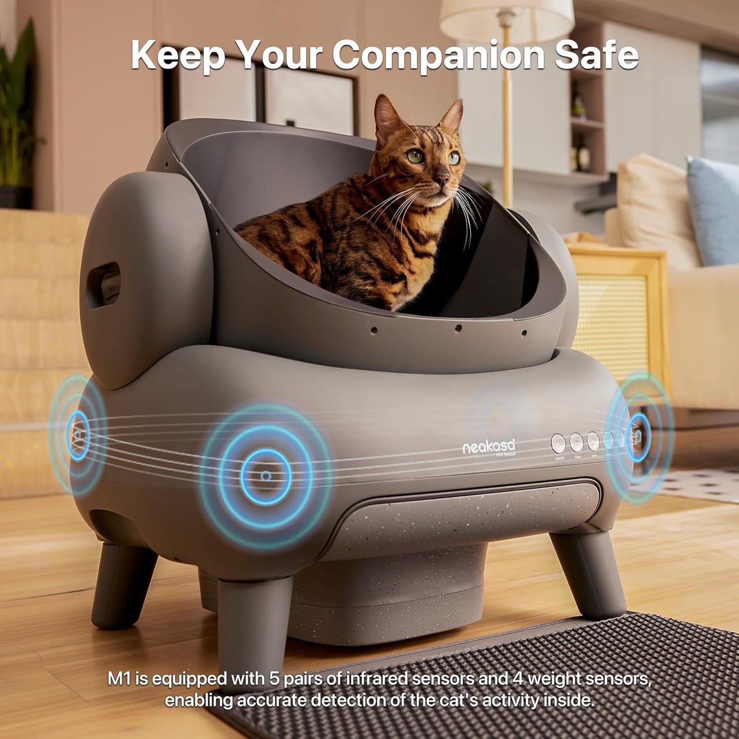 M1 Open-Top Self Cleaning Cat Litter Box, Automatic Cat Litter tray with APP Control, Odor-Free Waste Disposal Includes Trash Bags and Mat